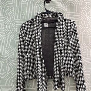 CAbi Small Houndstooth Open Front Cardigan Black White Classic Chic
